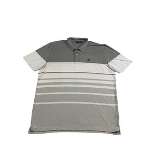 G/FORE Mens XL Grey White Striped Performance Golf Polo Shirt Short Sleeve